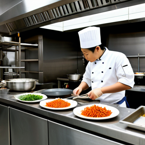 Home 23 **
A professional chef in a clean, modern Chinese restaurant kitchen, preparing ingredients for a stir-fry. The chef is fully clothed in a chef's uniform, with a focused and skilled expression. The kitchen should feature stainless steel surfaces and organized cooking tools. Safe for work, appropriate content, fully clothed, professional. Perfect anatomy, correct proportions, natural pose, well-formed hands, proper finger count, natural body proportions.
**